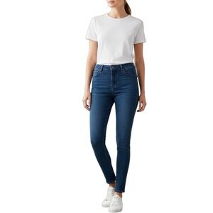 Ann Taylor LOFT Dark Mid Rise Modern Skinny Jeans Slightly Distressed 29 8